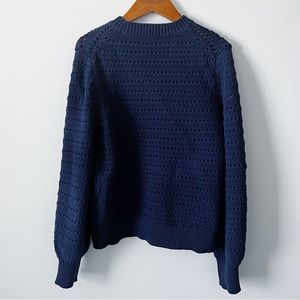 J Crew Balloon Sleeve Pointelle Sweater Navy